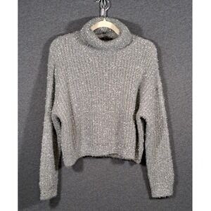 Emma + Asher Silver Metallic Eyelash Knit Turtleneck Sweater ST27531-1 Size M